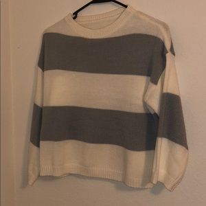 gray and white striped sweater